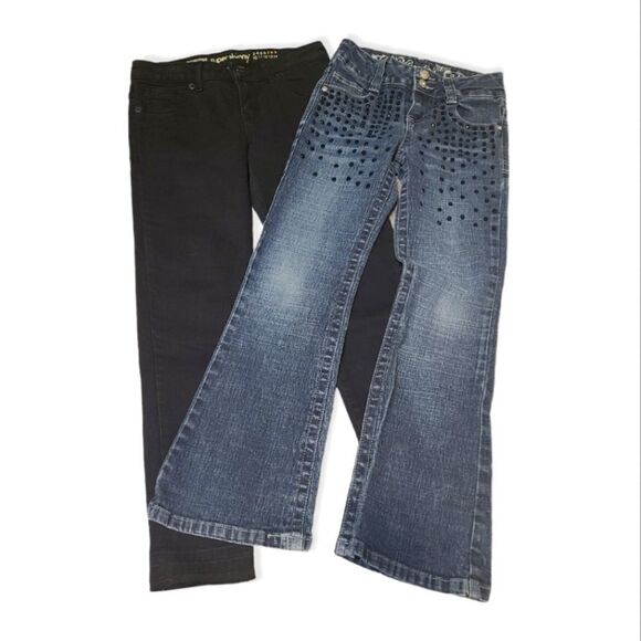 2 Pair Girls Jeans Studded Candies Bootcut and Gymboree Black Super Skinny - Picture 1 of 9